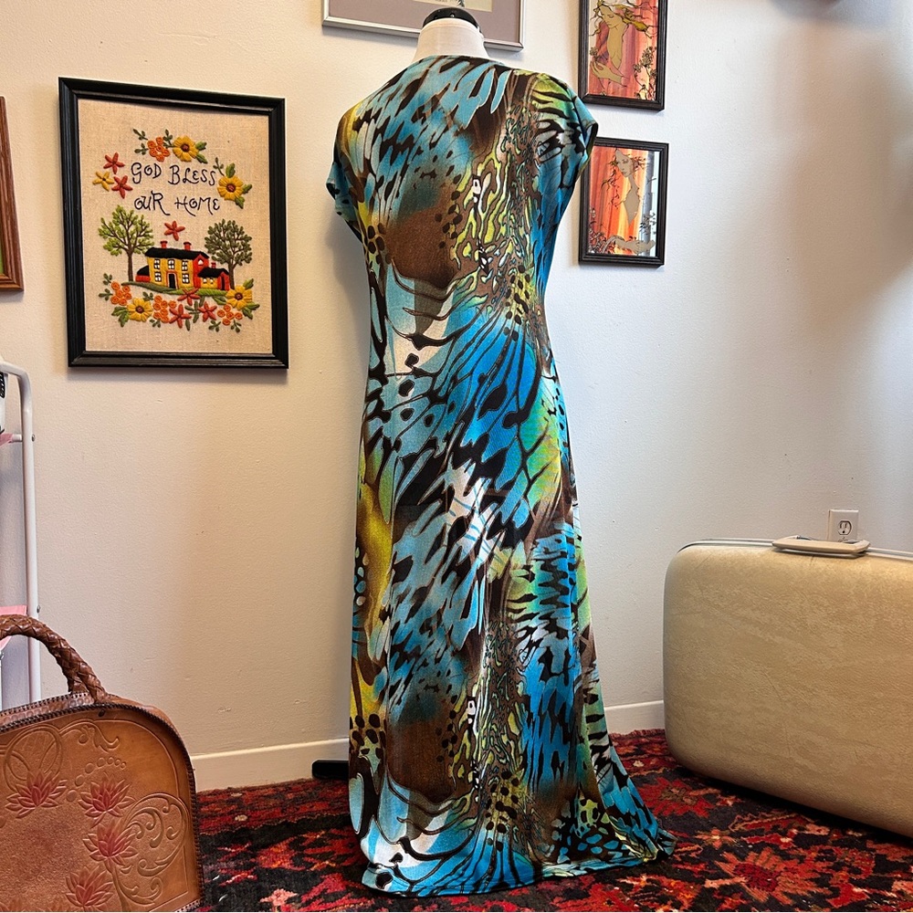 Boho Butterfly Wing Vintage 90s Y2K Glam Fairycore Artsy Twist Front Maxi Dress - Picture 9 of 15